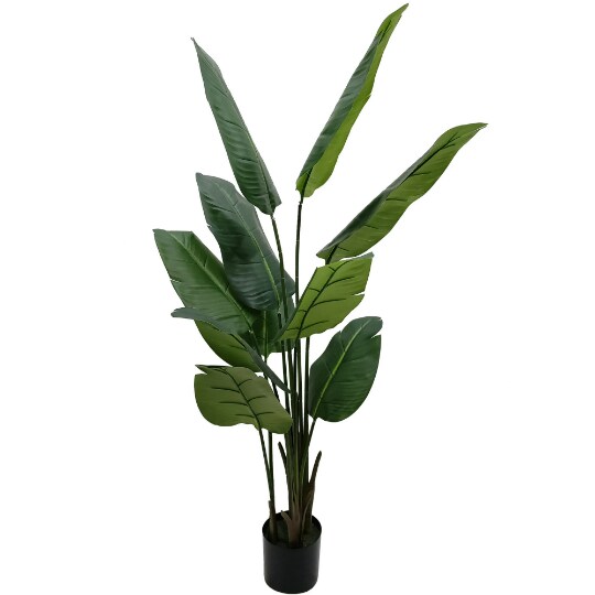 5ft Bird of Paradise Leaf in Black Pot with Silk Leaves by Floral Home&#xAE;