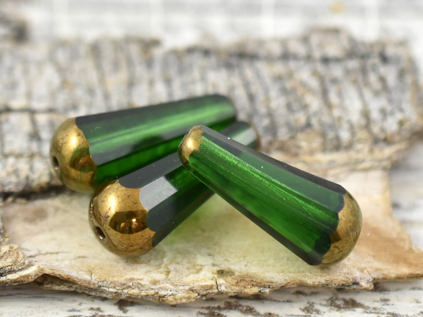 *2* 8x20mm Bronze Tipped Emerald Green Faceted Drop Beads Michaels