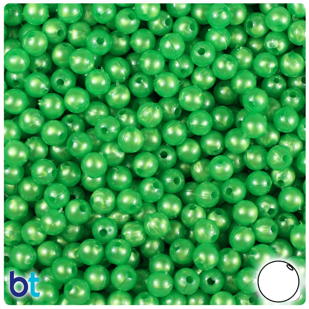 BeadTin Spring Green Pearl 6mm Round Plastic Craft Beads (500pcs)