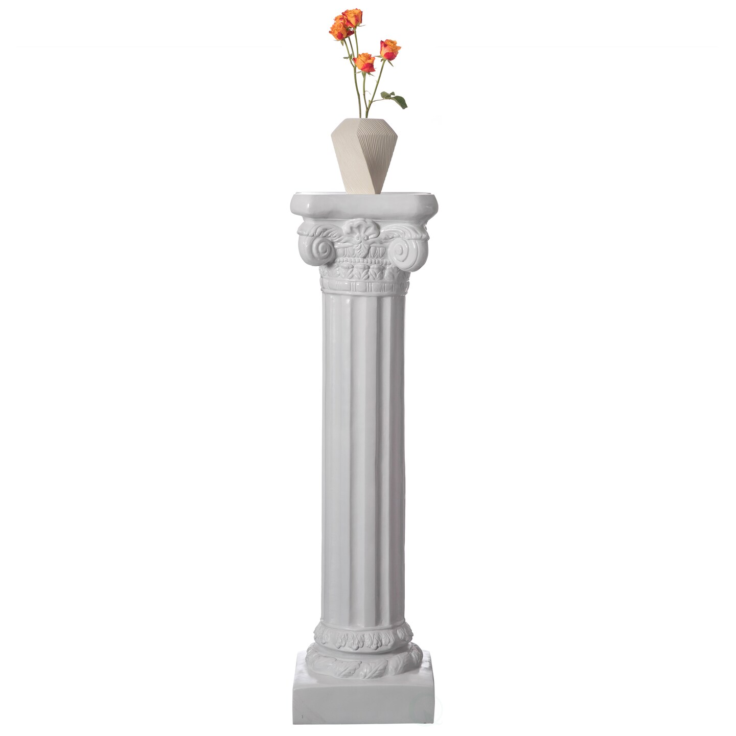 Decorative Fiberglass White Plinth Roman Style Column Ionic Piller Pedestal Vase Stand for Wedding or Party, Living Room, or Dining Room Decor - Photography Props - Sculpture Display - Greek-inspired Luxury Decor Piece with Ornate Accents