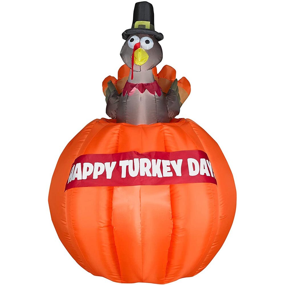 4.5&#x27; Gemmy Airblown Animated Inflatable Turkey Rising Out Of Pumpkin 64020