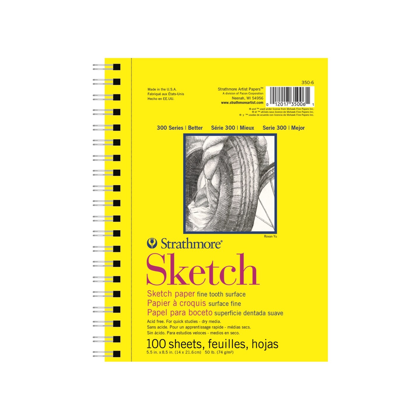 Strathmore 300 Series Sketch Paper Pad, Top Wire Bound, 5.5x8.5 inches, 100 Sheets (50lb/74g) - Artist Sketchbook for Adults and Students - Graphite, Charcoal, Pencil, Colored Pencil