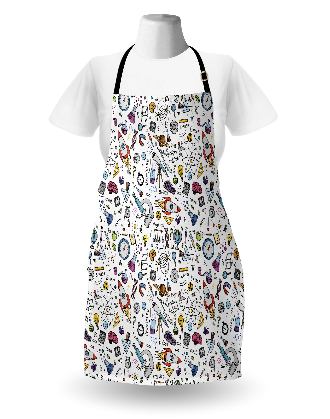 Ambesonne Science Apron, Science Pattern Formulas Laboratory Elements Physics Mathematics, Unisex Kitchen Bib with Adjustable Neck for Cooking Gardening, Adult Size, Multicolor