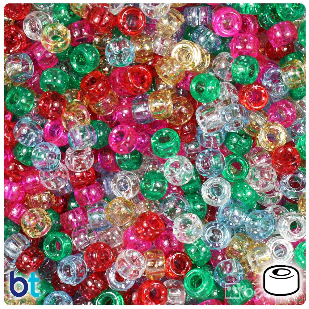 BeadTin Classic Sparkle Mix 6.5mm Mini Barrel Plastic Pony Beads (1000pcs)