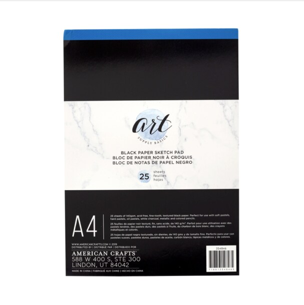 PAPER PAD - AC - ART SUPPLY BASICS - A4 - SKETCH PAD BLACK PAPER - 25 SHEETS 354846