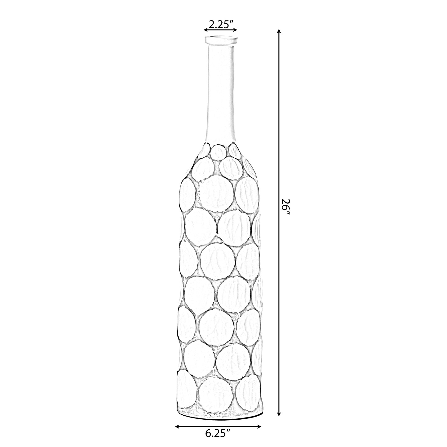 Decorative Contemporary Floor Vase White Carved Divot Bubble Design with Tall Neck
