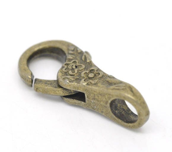 *10* 25x11mm Antique Bronze Floral Lobster Clasp