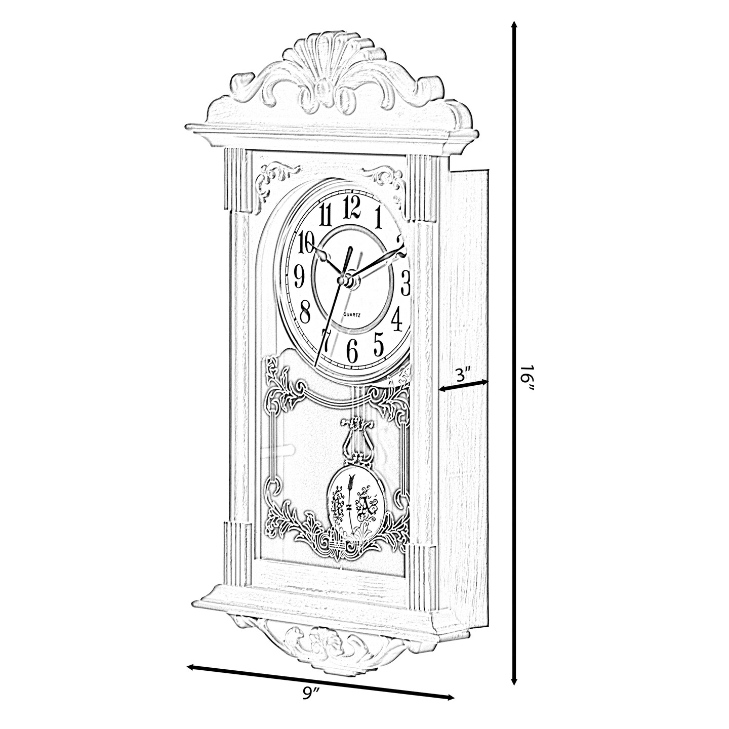 Clockswise Vintage Grandfather Wood-Looking Plastic Pendulum Decorative Battery Operated Wall Clock Brown, for Office, Home Decor, Living Room, Kitchen, or Dining Room