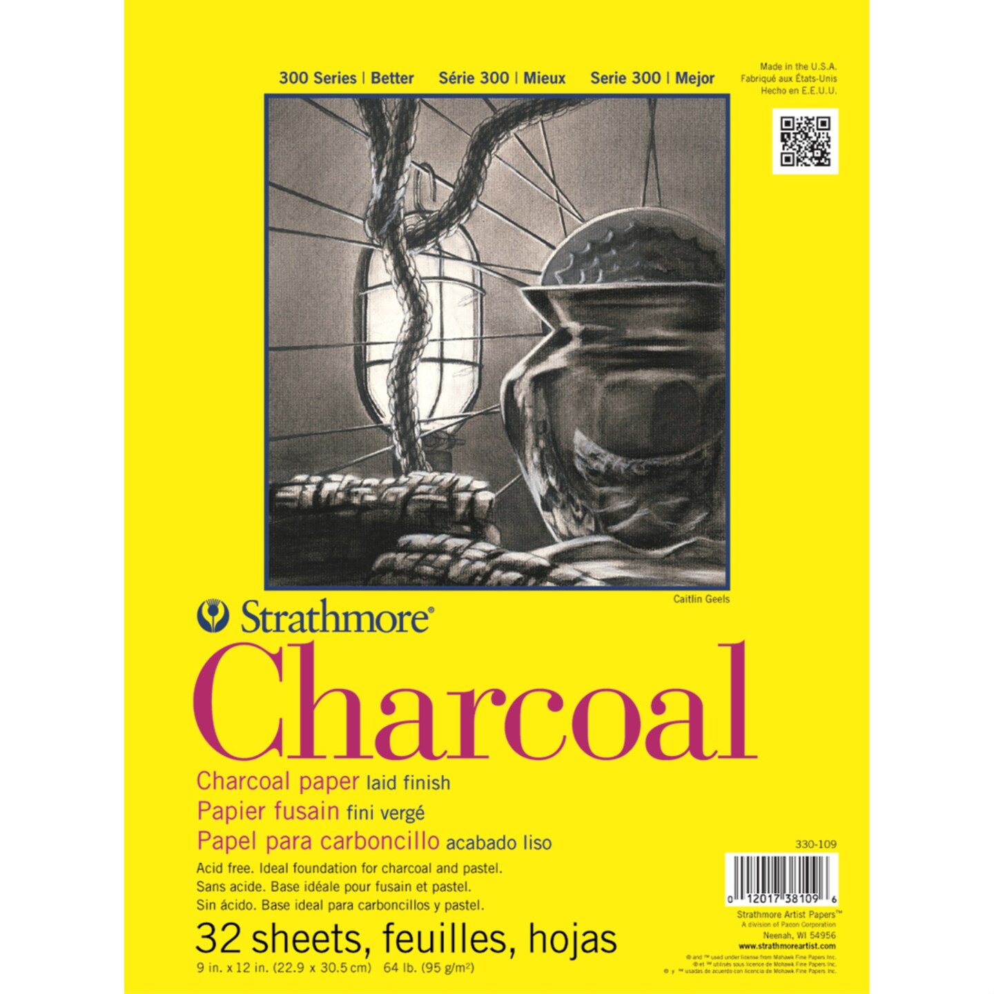 Strathmore 300 Series Charcoal Paper Pad, Glue Bound, 9x12 inches, 32 Sheets (64lb/95g) - Artist Paper for Adults and Students - Charcoal and Pastel
