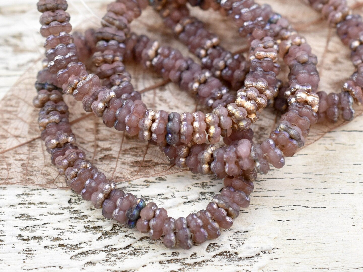 *50* 5mm Copper AB Washed Etched Rosewood Forget Me Not Rondelle Daisy Beads