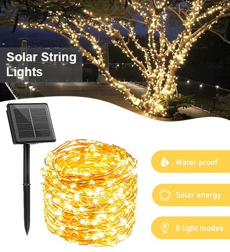 Perfect Holiday Solar Powered 200 LED Copper Wire Fairy Light