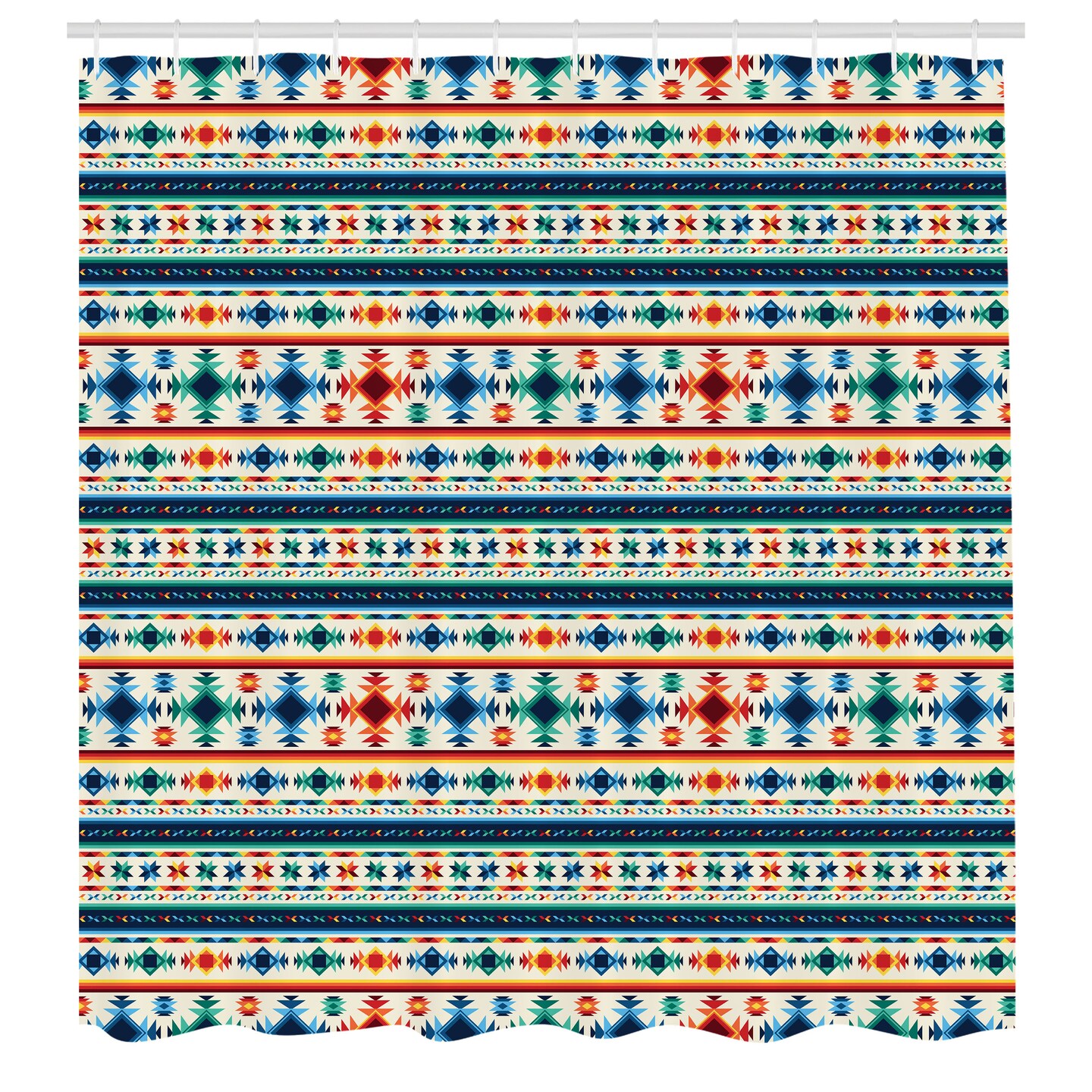Ambesonne Abstract Shower Curtain, Tribal Abstract Seamless Aztec Geometrical Prehistoric Pattern, Cloth Fabric Bathroom Decor Set with Hooks, 69" W x 70" L, Blue White and Orange