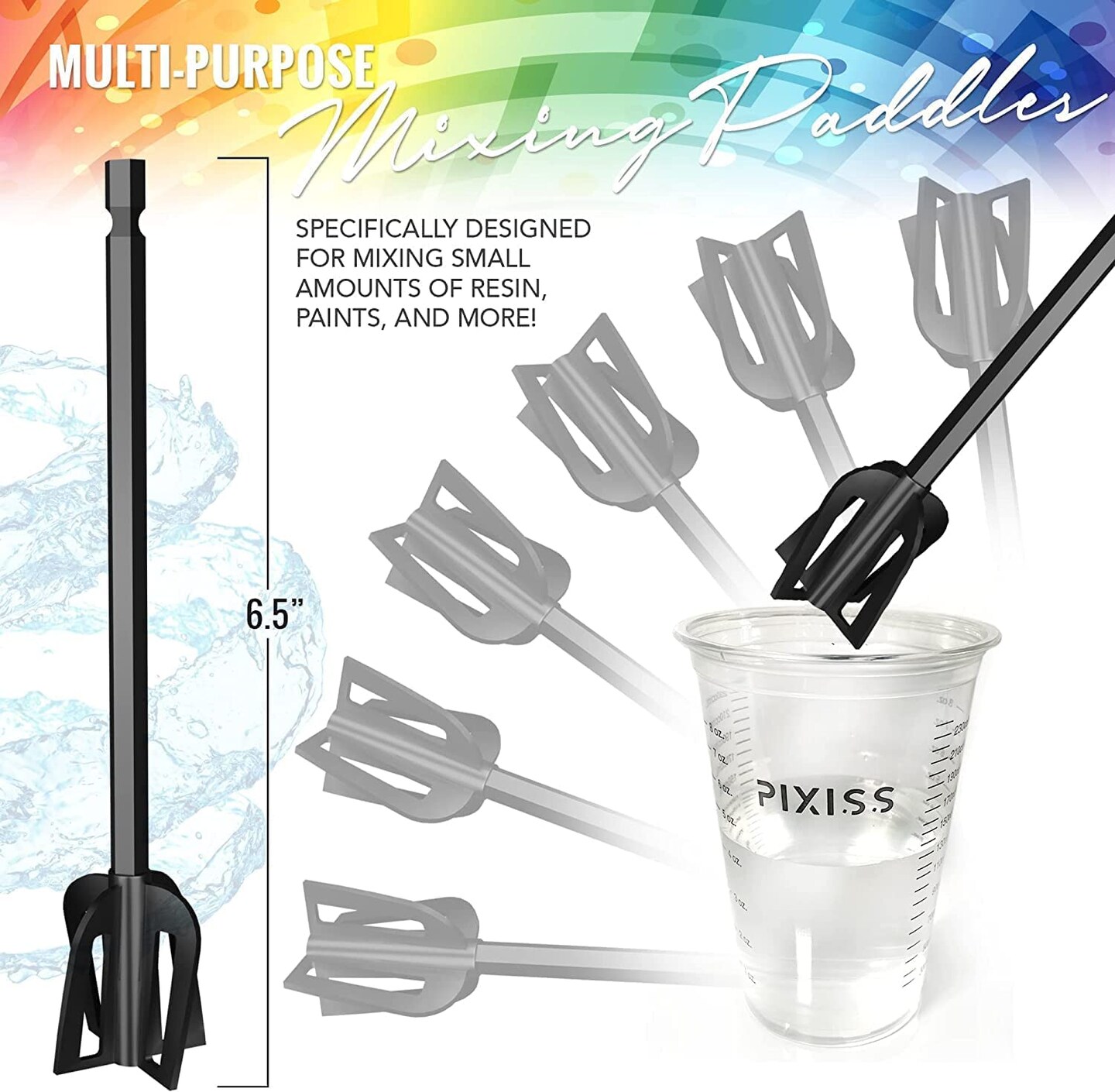Pixiss Premium Resin Mixer, Handheld Rechargeable Epoxy Mixer 6 Paddles Included