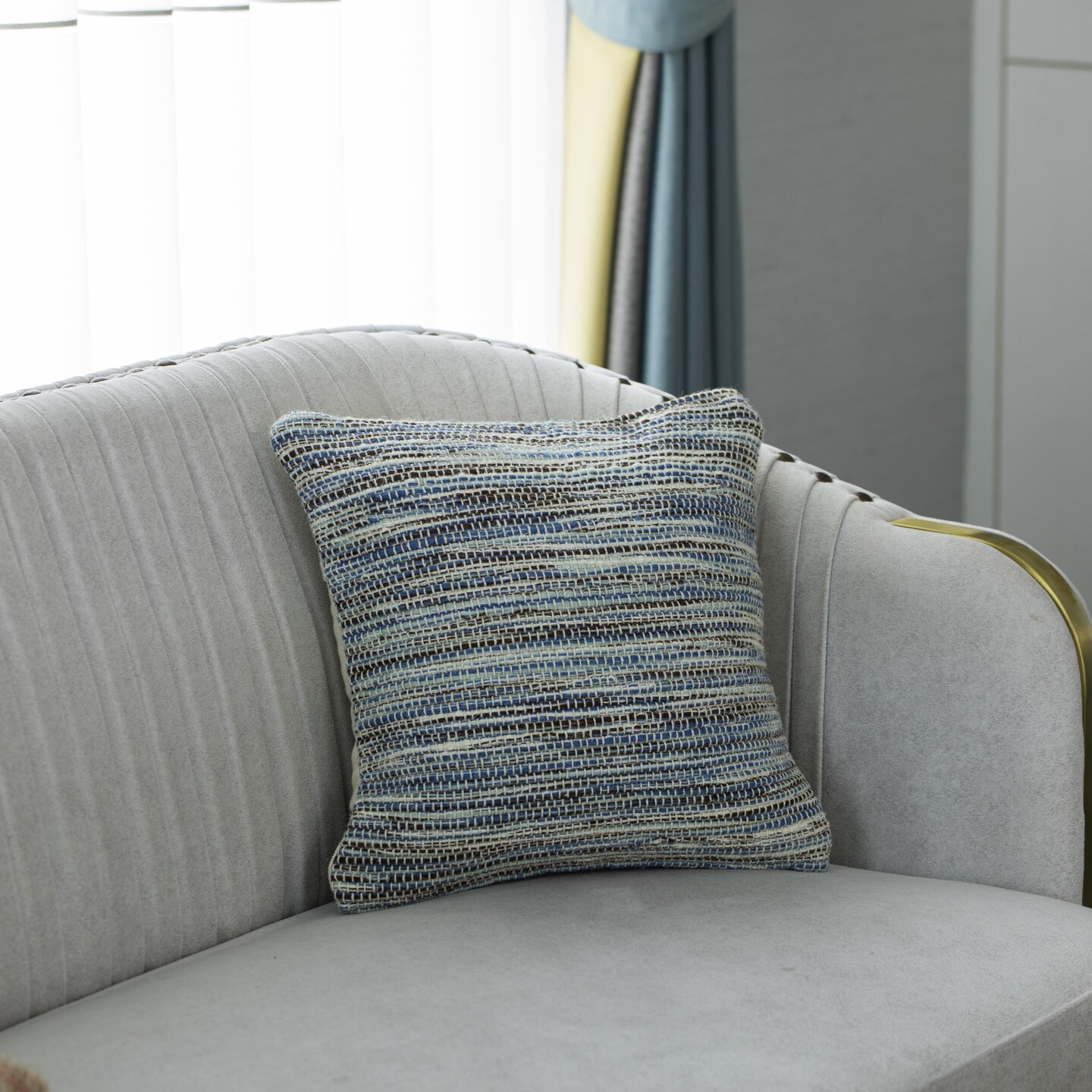 16" Handwoven Wool & Cotton Throw Pillow Cover with Woven Knit Texture