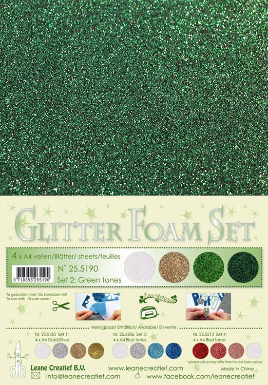 Leane Creatief Glitter Foam Set 2 4 A4 Sheets - Green/Gold/Silver