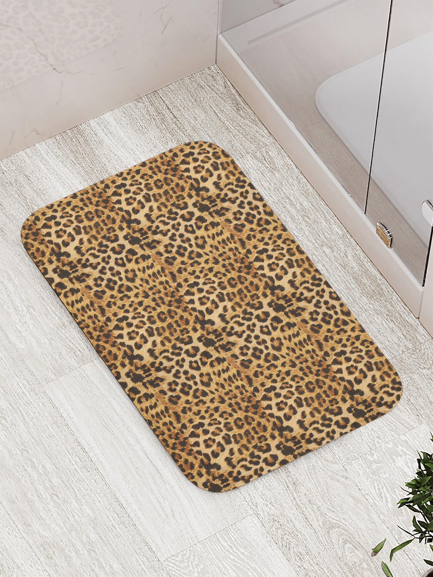 Ambesonne Brown Bath Mat, Leopard Print Animal Skin Digital Printed Wild Safari Themed Spotted Pattern Art, Plush Bathroom Decor Mat with Non Slip Backing, 29.5&#x22; X 17.5&#x22;, Brown
