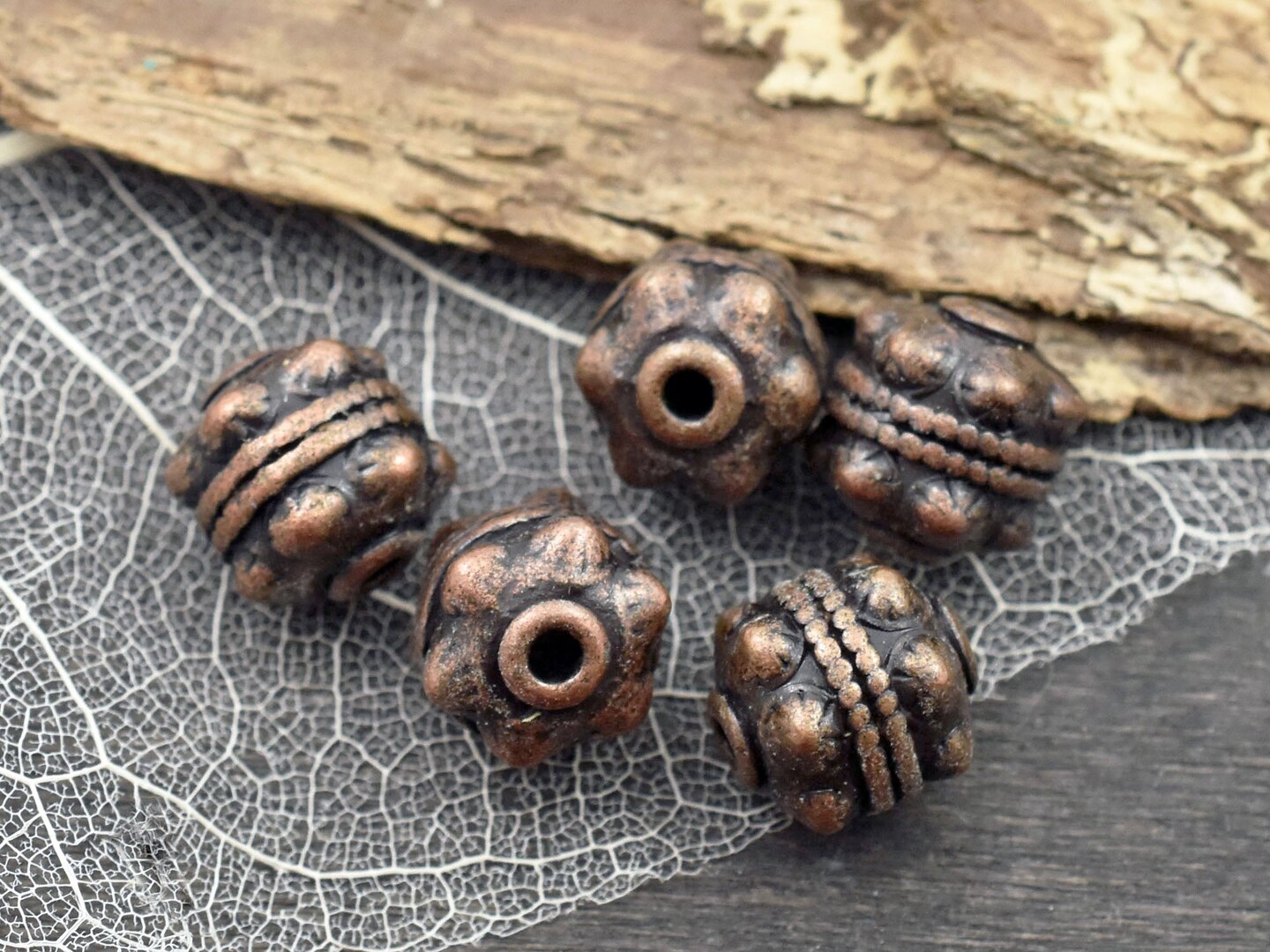 *10* 11x10mm Antique Copper Drum Beads