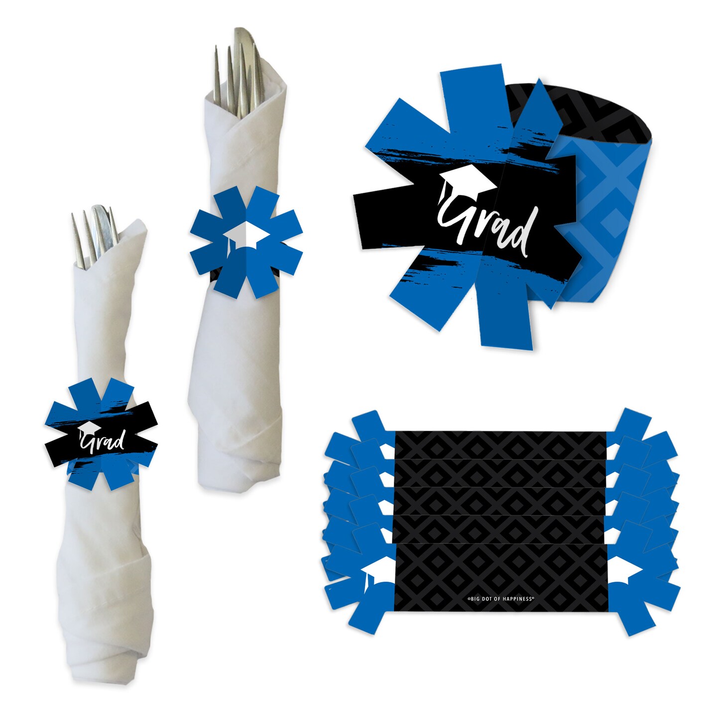 Big Dot of Happiness Blue Grad - Best is Yet to Come - Royal Blue Graduation Party Paper Napkin Holder - Napkin Rings - Set of 24
