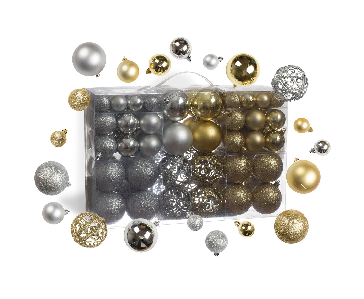 100 Shatterproof Christmas Ornament Balls - Christmas Ornaments For Christmas Tree Home Wedding Or Parties Decorative Ball (Sizes, 1.2&#x22; 1.6&#x22; &#x26; 2.4&#x22; ) (Gold &#x26; Silver)