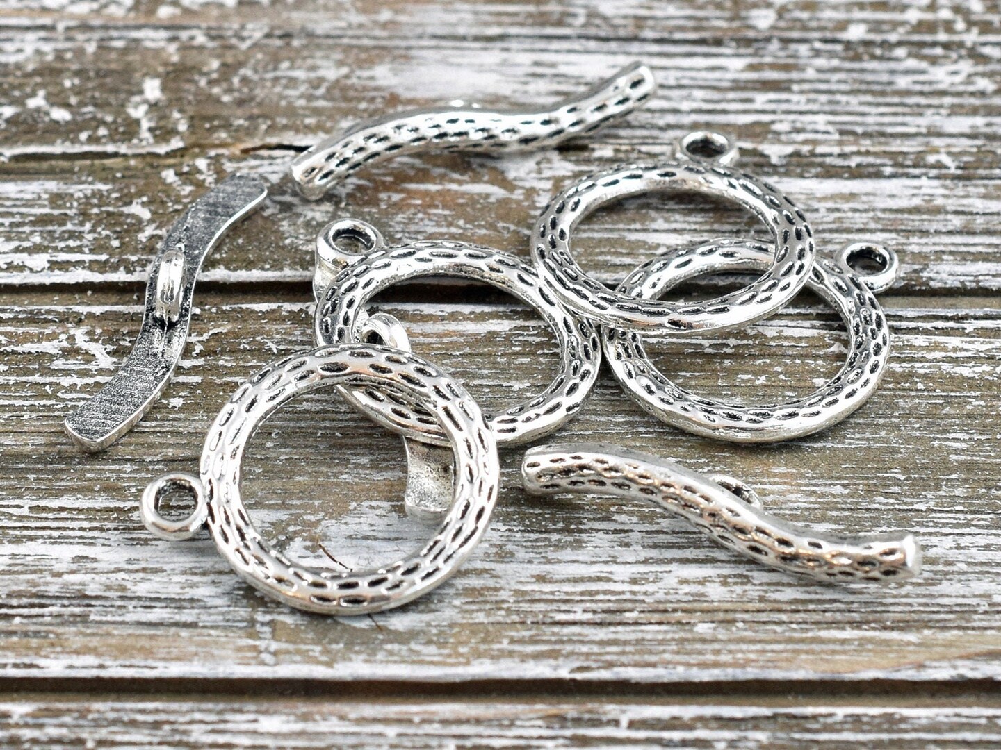 *4* 19mm Antique Silver Round Carved Toggle Clasps Michaels