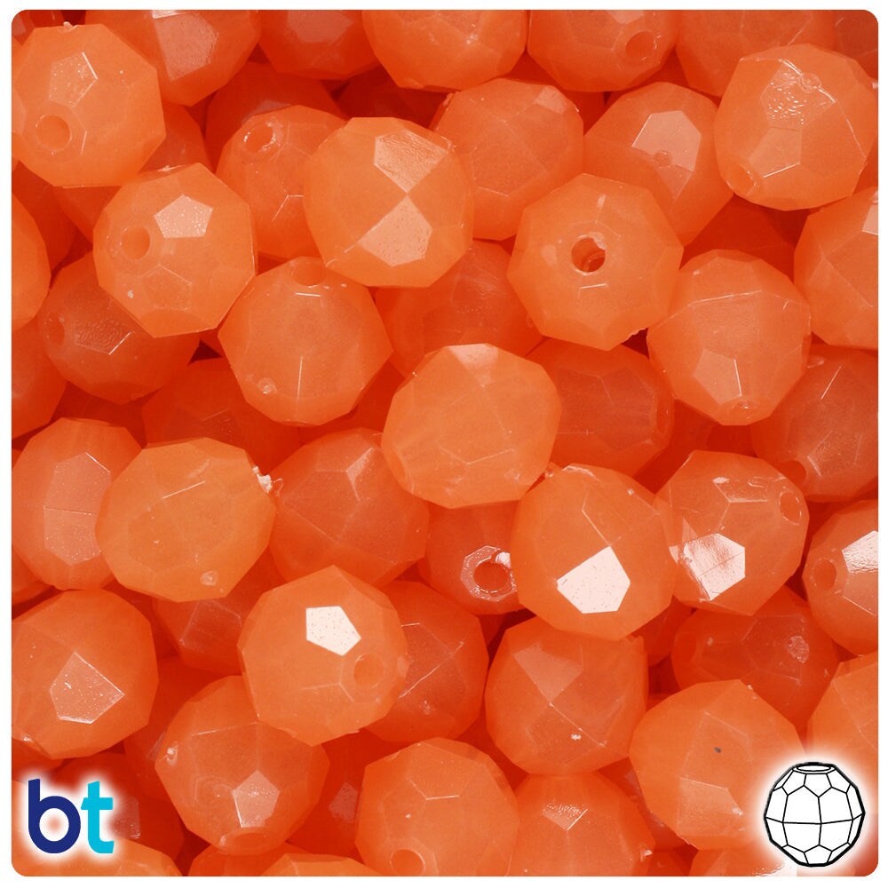 BeadTin Orange Glow 12mm Faceted Round Plastic Craft Beads (180pcs)