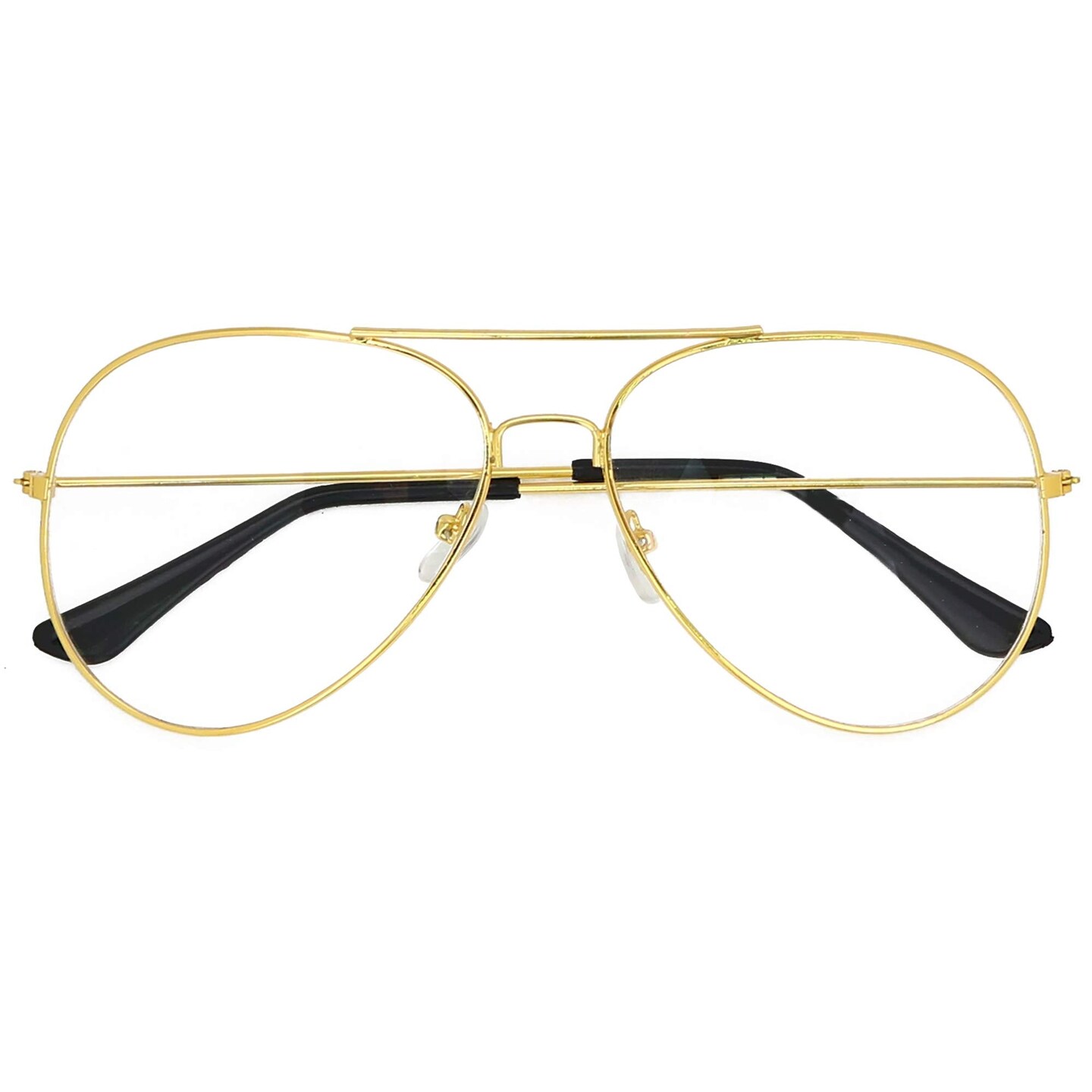 Clear Lens Costume Glasses - 70&#x27;s Style Aviator Gold Wire Rimmed Clear Sunglasses for Adults and Kids