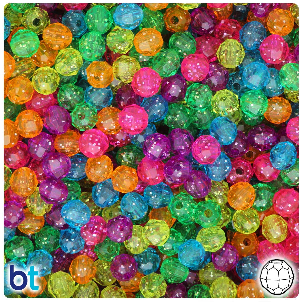 BeadTin Jelly Sparkle Mix 6mm Faceted Round Plastic Craft Beads (600pcs)