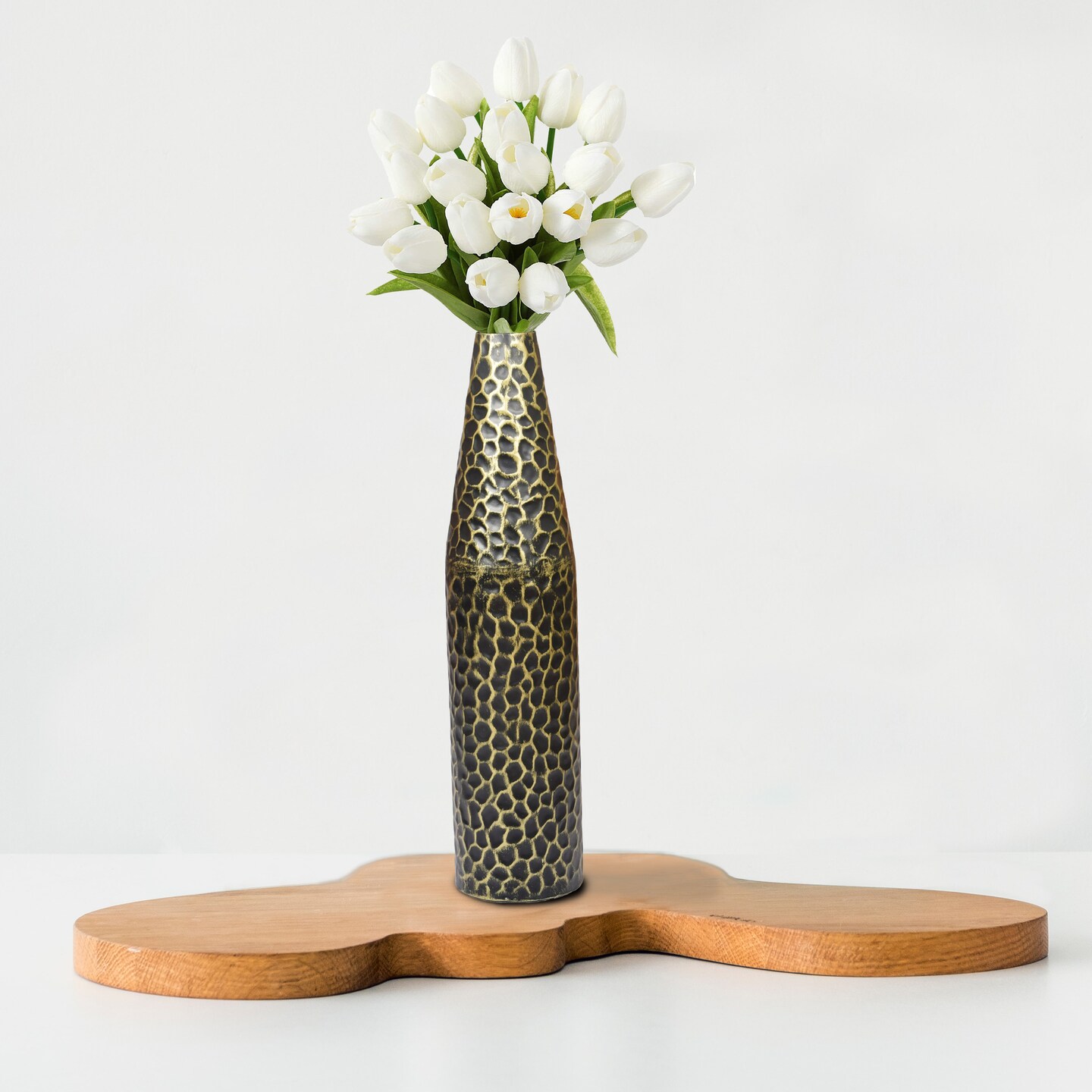 Hammered Metal Decorative Centerpiece Flower Table Vase