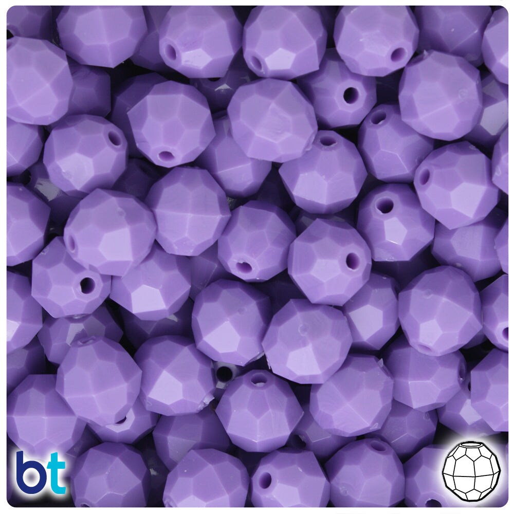 BeadTin Lilac Opaque 12mm Faceted Round Plastic Craft Beads (180pcs)