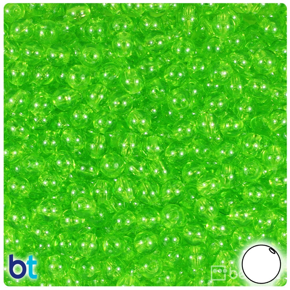 BeadTin Lime Transparent 6mm Round Plastic Craft Beads (500pcs)