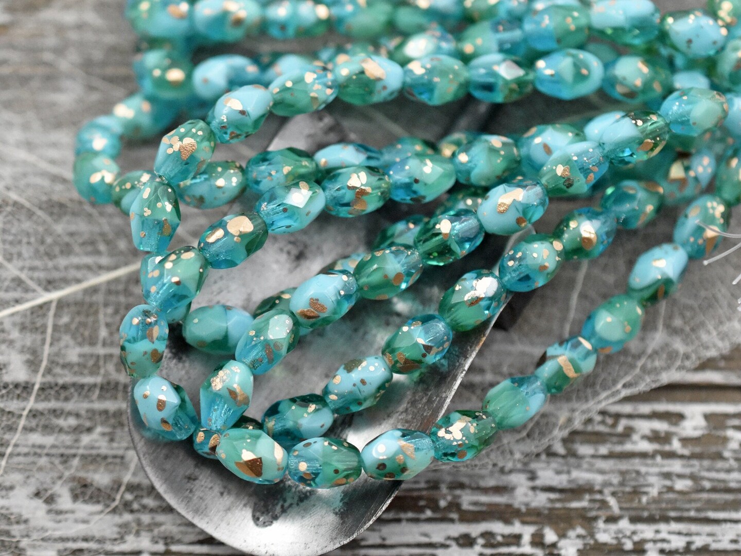 *20* 5x7mm Gold Splattered Mixed Blue &#x26; Green Opal Fire Polished Faceted Oval Beads