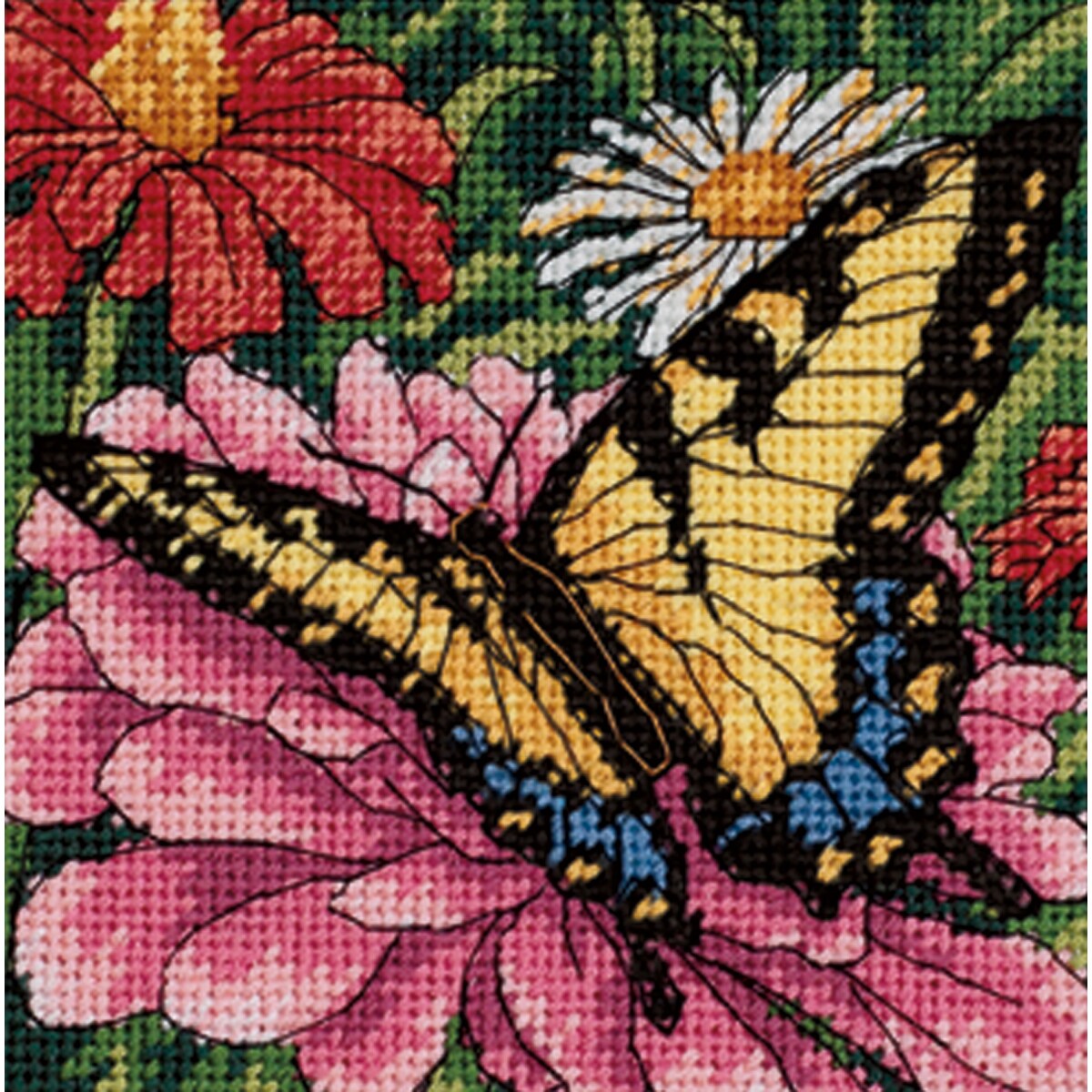 Dimensions Mini Needlepoint Kit 5&#x22;X5&#x22;-Butterfly On Zinnia Stitched On Floss