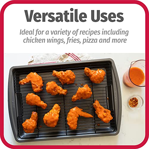 15" x 10.5" Premium Nonstick Carbon Steel Crispy Bacon Multipurpose Baking Pan Set, Dark Gray