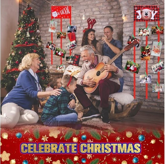 Christmas Wooden Hanging Picture Holders Xmas Card Display with 60 Photo Clips for Christmas Holiday Wall Door Window 3 Pcs Rustic Home Decoration