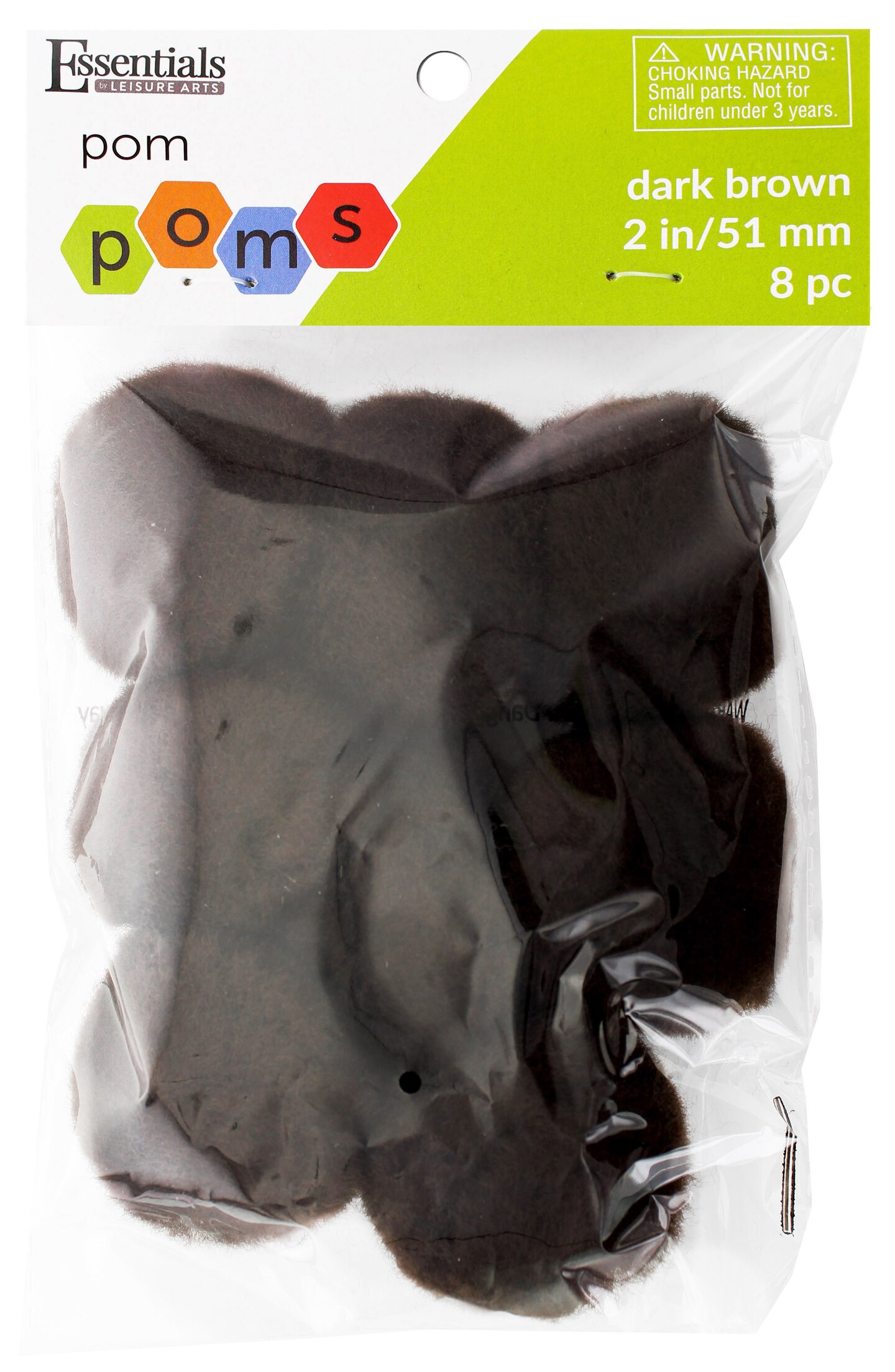 Essentials by Leisure Arts Pom Poms, Dark Brown -2&#x22;, 8 Pieces per Pack