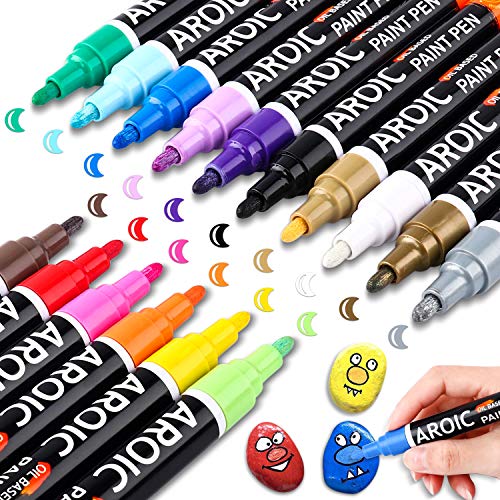 Paint Pens Paint Markers, 16 colors Oil-Based Waterproof Paint Marker Pen Set On Rock, Wood, Fabric, Metal, Plastic, Glass, Canvas, Mugs, Waterproof, DIY Craft and More