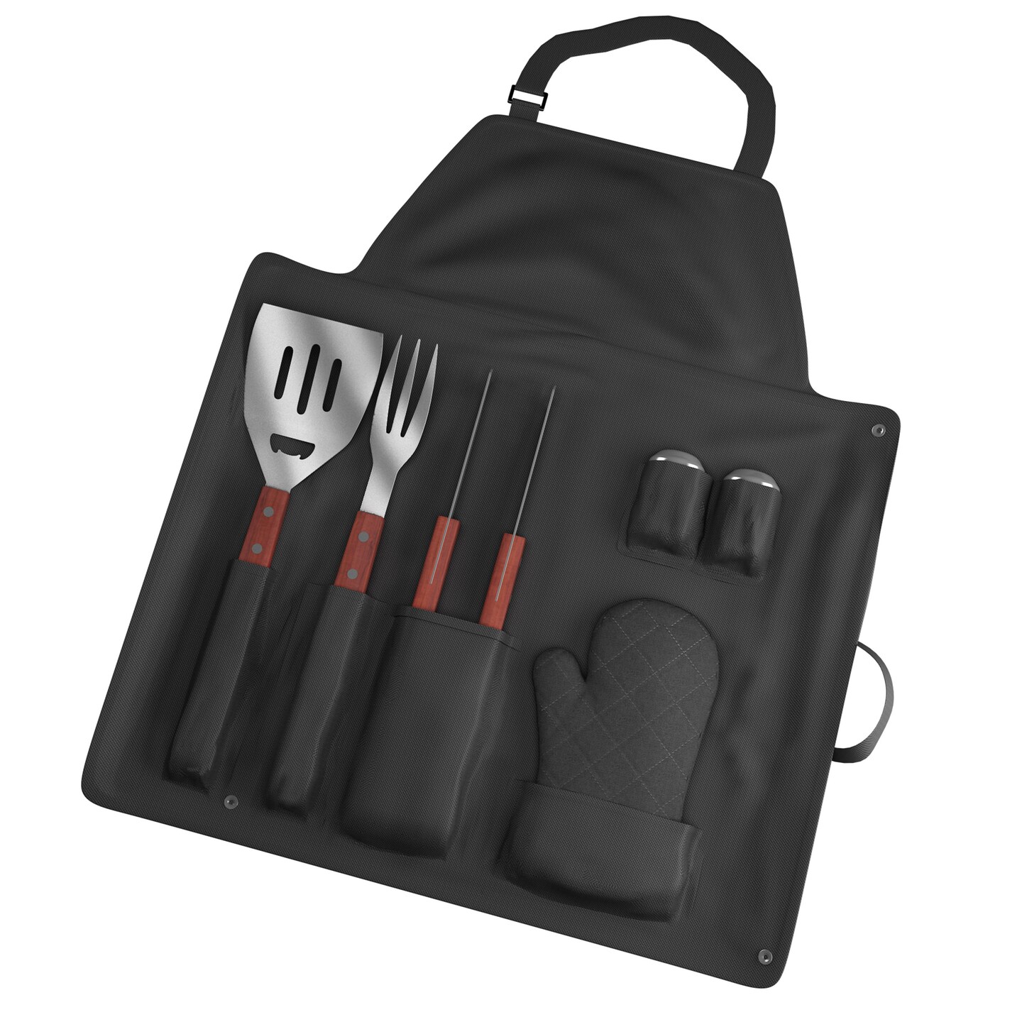 Everyday Home 7 Piece BBQ Apron and Utensil Set for your Grilling Chef Great Gift Tongs Fork Spatula