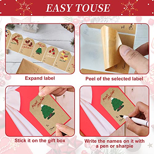 250 Pcs Christmas Gift Tags Self Adhesive Gift Tag Stickers - Decorative Stickers for Holiday Presents &#x26; Packages -Gift Tags for Christmas Presents - Convenient Dispenser Box 2 x 3 Inch