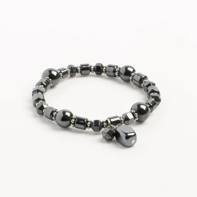Earth's Jewels Semi-Precious Natural Hematite Grey Bracelet, Rectangle Charm