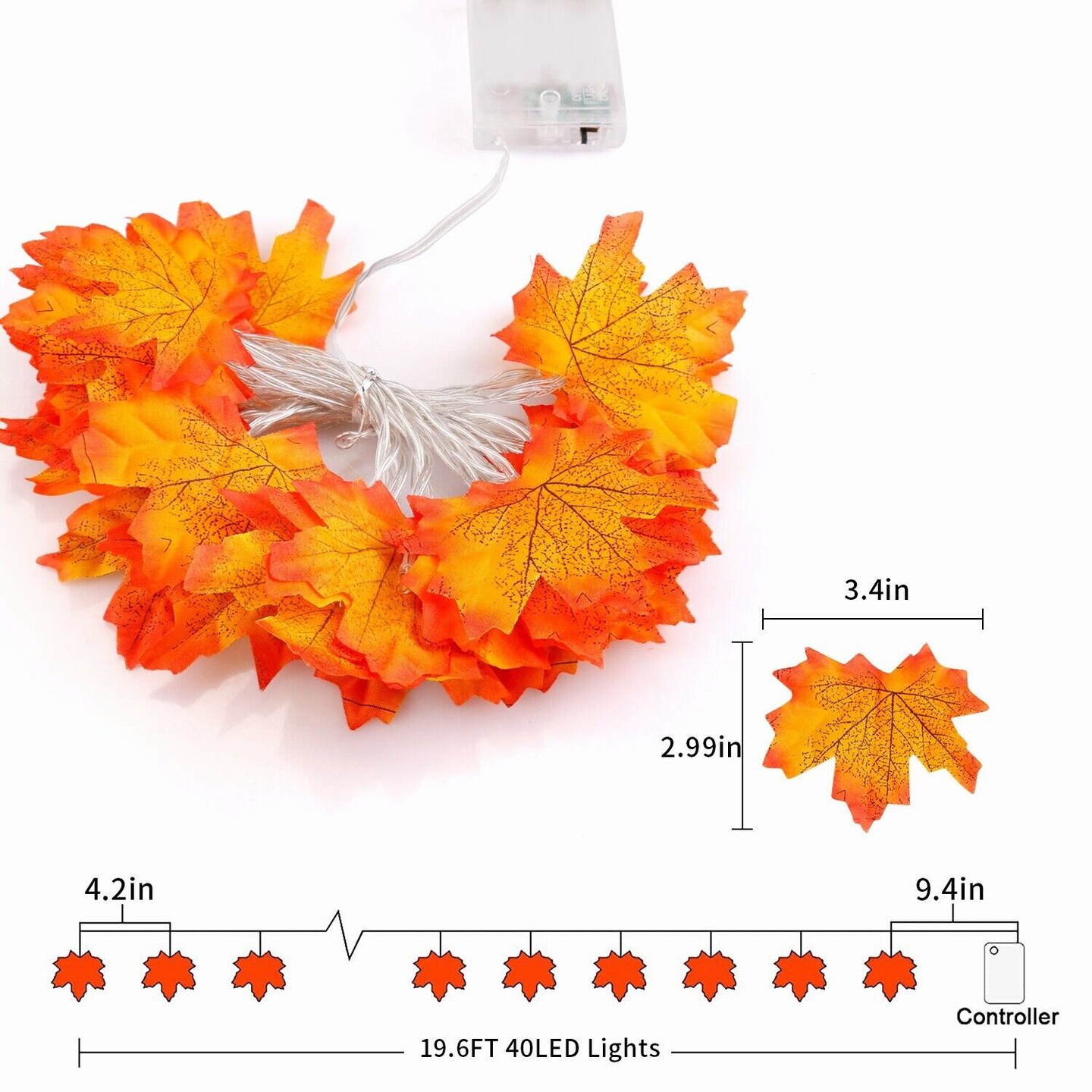 Artificial Lighted Fall Leaves Garland Christmas Decor