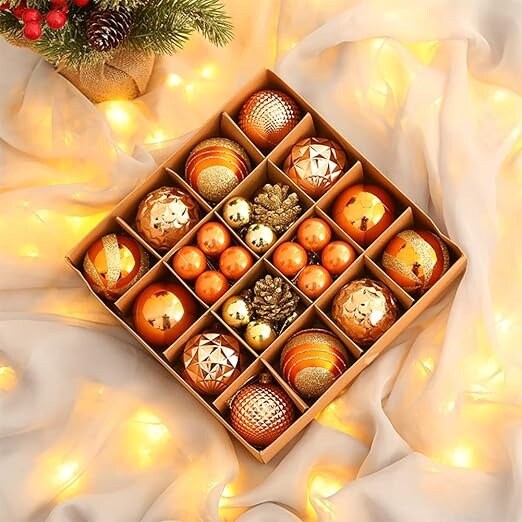 Gold 44Pcs Mixed Christmas Balls for Tree Ornament and Home Decoration