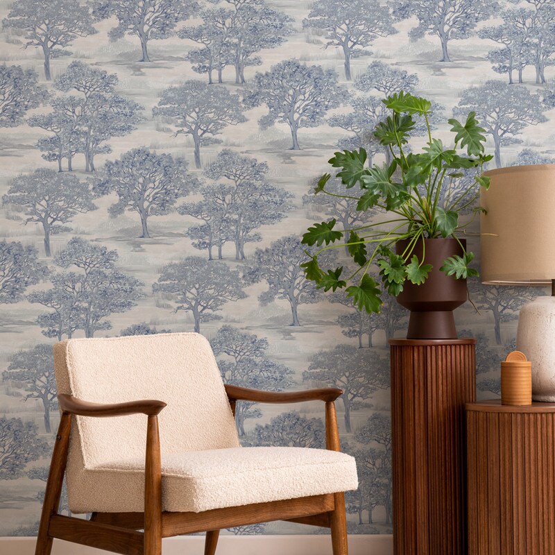 Tempaper Forest Toile Peel and Stick Wallpaper Ice Blue