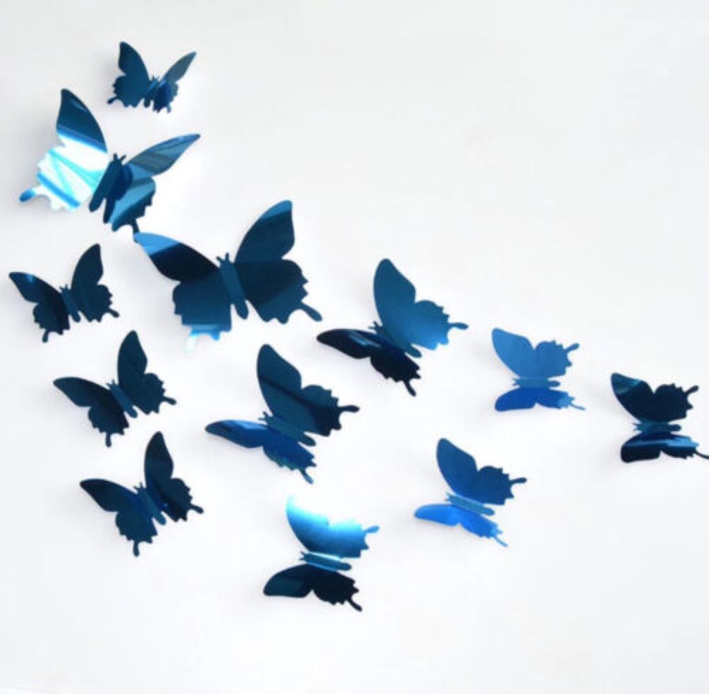 Kitcheniva Set Of 12 Blue Mirror 3D Butterfly Wall Sticker