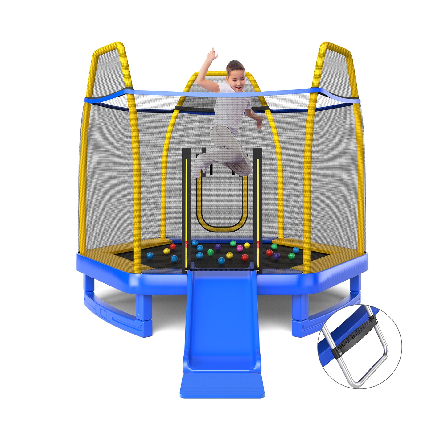 Trampoline with Ladder and Slide for Indoor and Outdoor