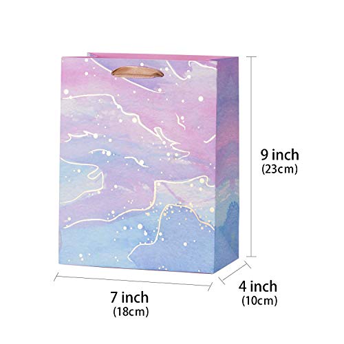 Medium Size Gift Bags-Colorful Marble Pattern Gift Bag with Tissue Paper for Shopping, Parties, Wedding, Baby Shower, Craft-4 Pack-7" X 4" X 9"