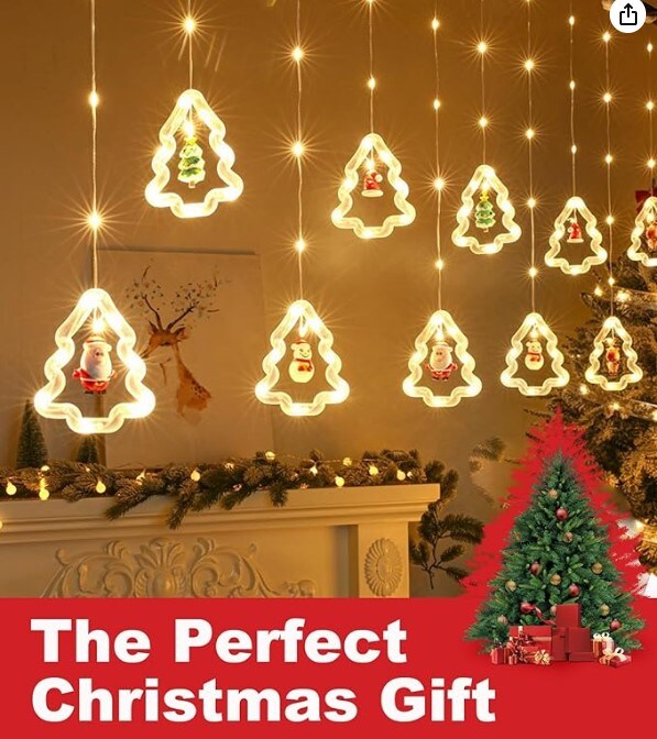 Christmas Lights LED Strip, 19.8ft Yellow Cozy Fairy Lights for Indoor/Outdoor Use, String Lights with 2 Snowmen, 2 Santas, 2 Reindeer, 2 Christmas Hats- Ideal for Holiday Decorating