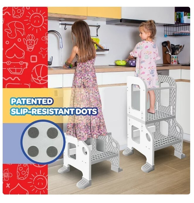 Kitchen Buddy 2-in-1 Stool for Ages 1-3 is designed to support up to 100 pounds.