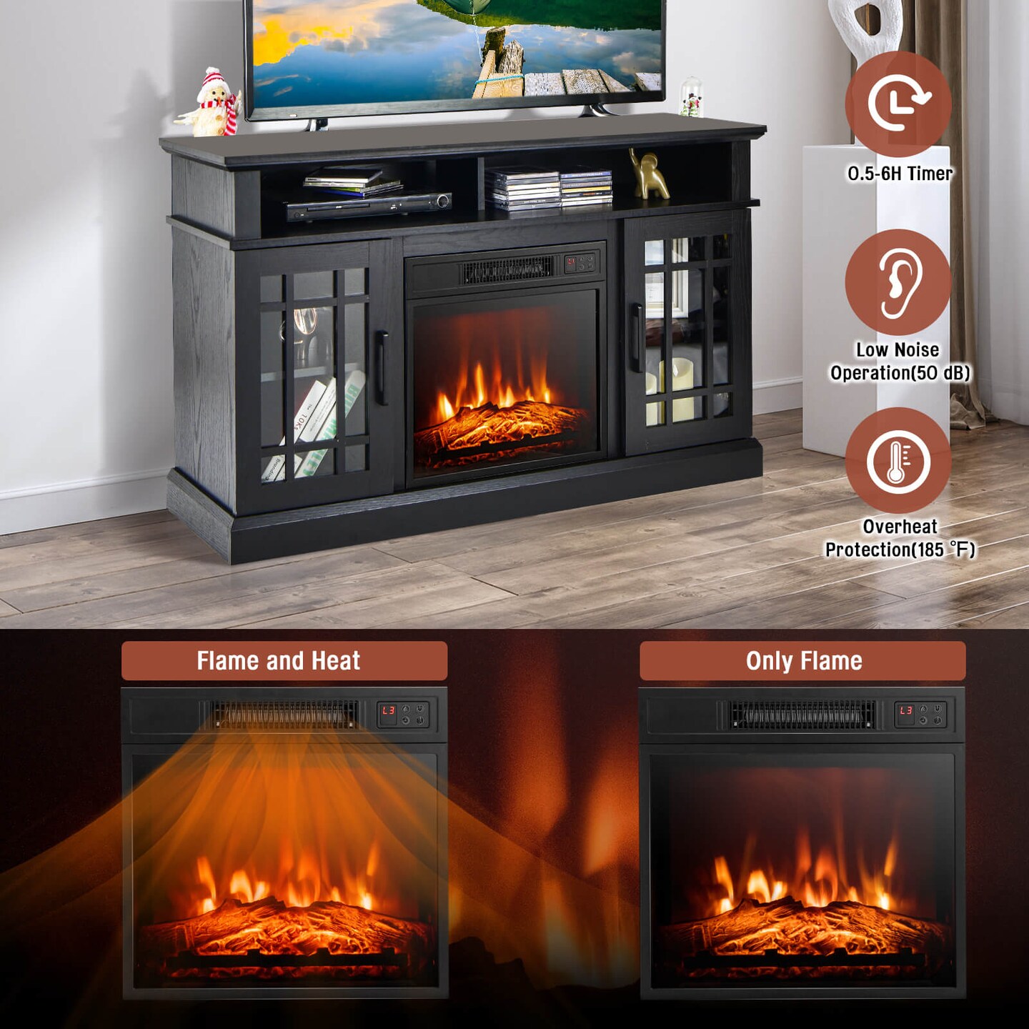 Electric Fireplace TV Stand with Cabinets for TVs Up to 55 Inch