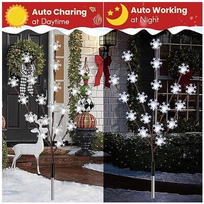6 Pack Solar Snowflake Christmas Pathway Lights, 8 Modes 120 LEDs Solar Christmas Yard Stakes Outdoor Waterproof, Christmas Snowflake Tree Lights for Garden Yard Lawn Pathway Grave Decor