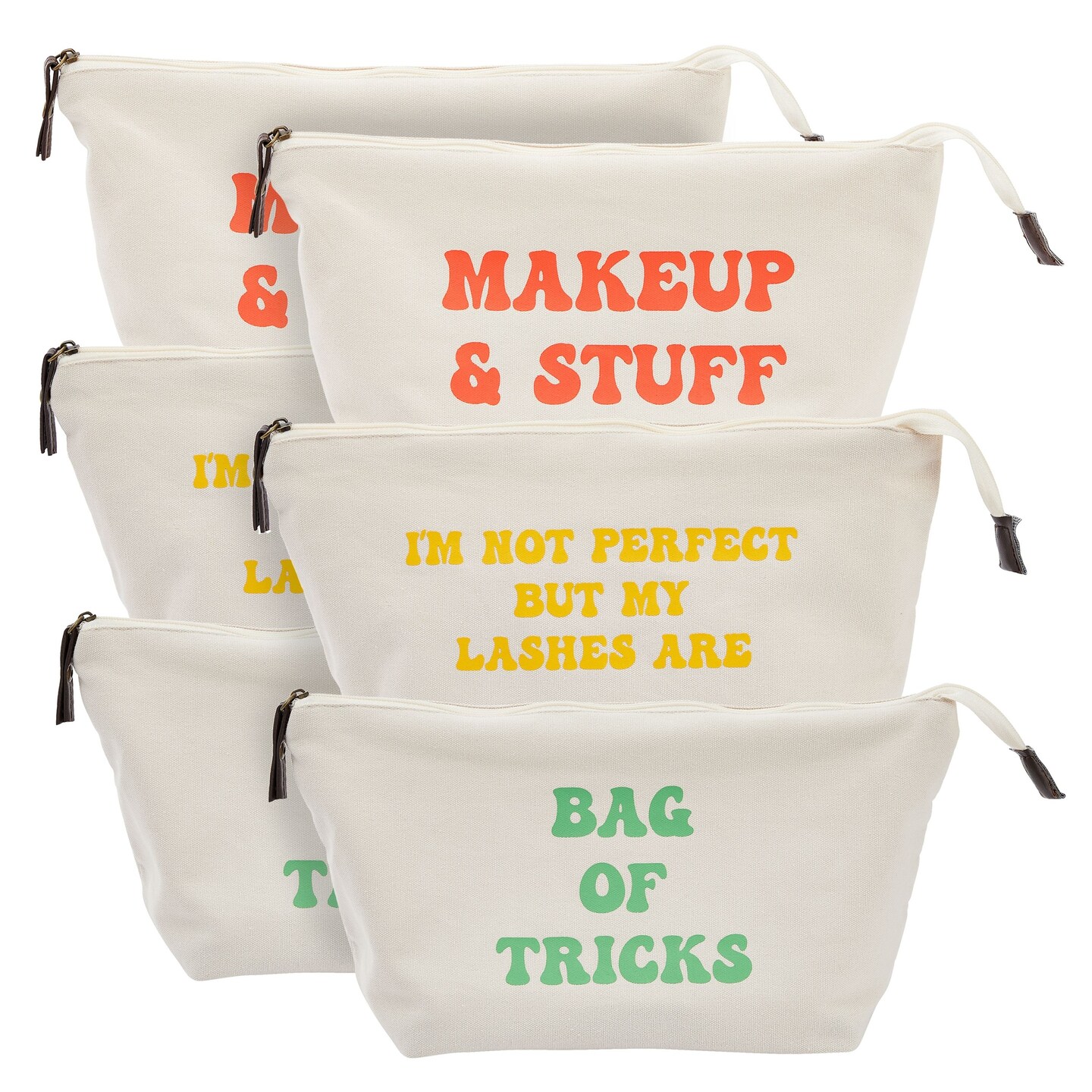 6 Pack Small Canvas Makeup Bags with Zipper for Women, 3 Designs